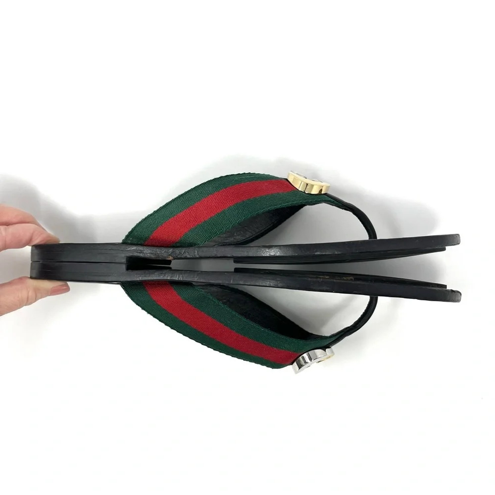 Gucci Kika Interlocking GG Logo Thong Sandals Flip Flops Flat Gold Silver 41 11 - Picture 5 of 10